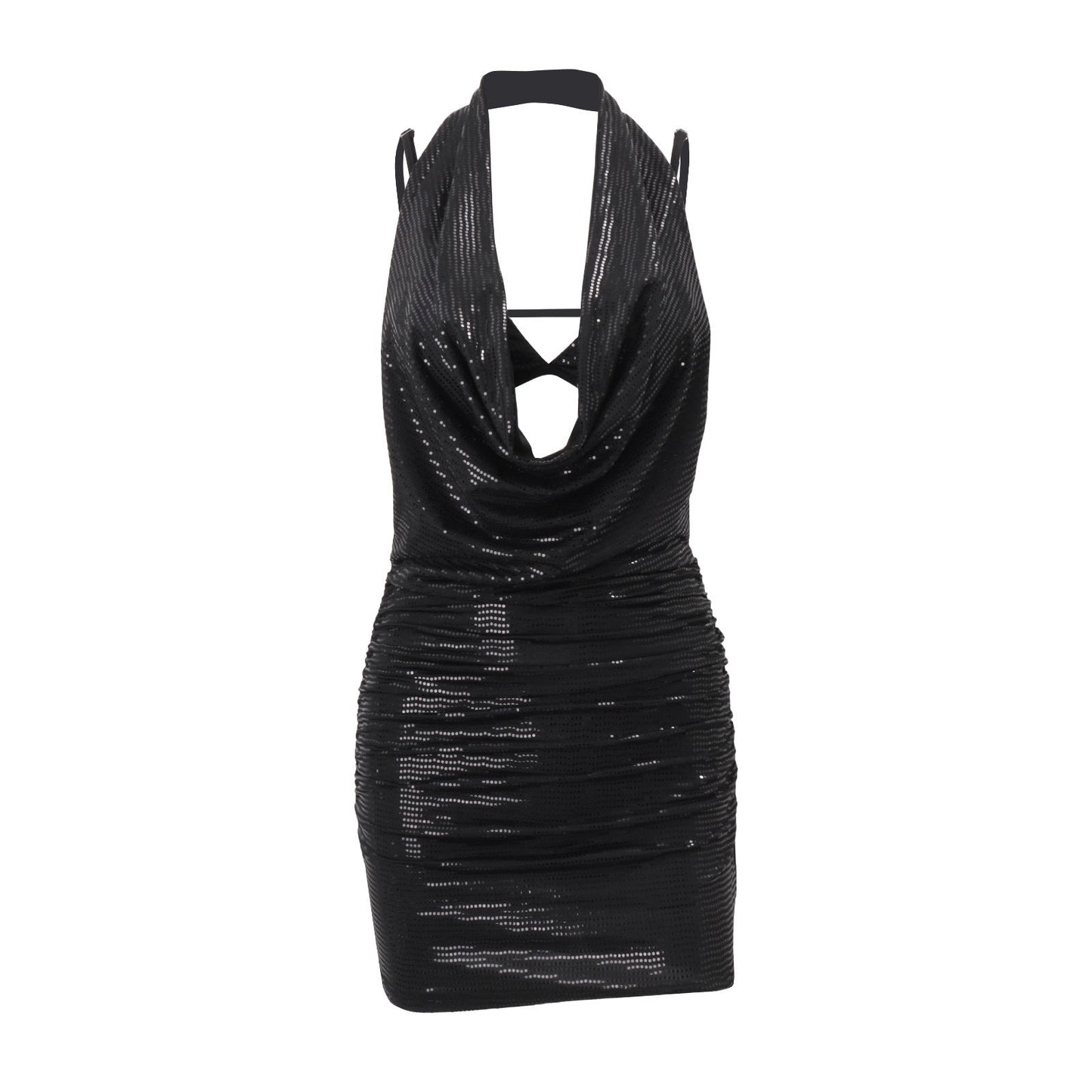 Autumn Sexy Swing Collar Sequined Inner Suspender Halter Skirt Set for Women
