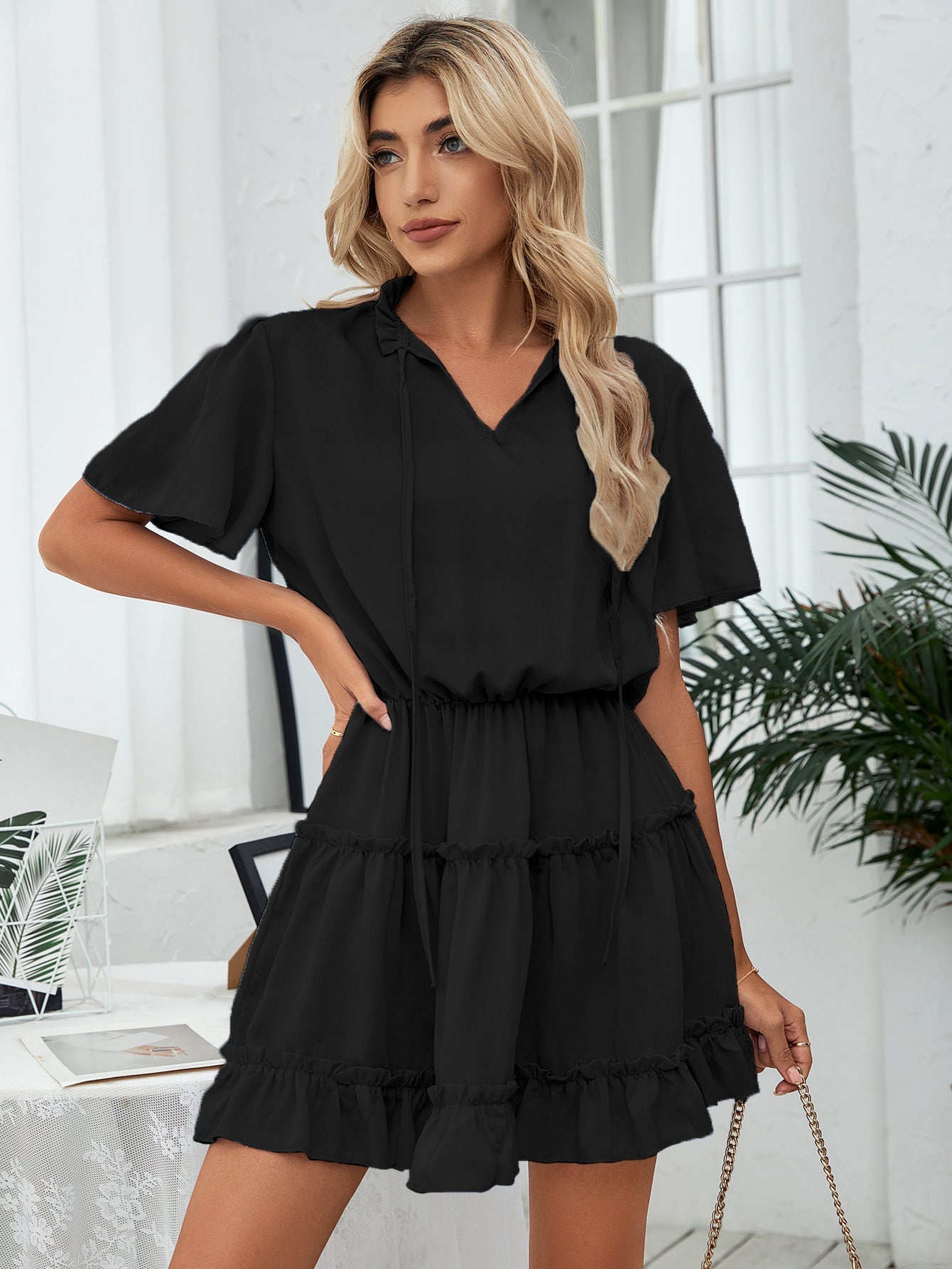 Slow It Down Smocked Tassel Dress Black