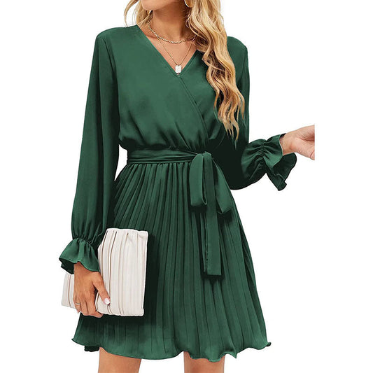Slow Dance Satin Wrap Dress Hunter Green