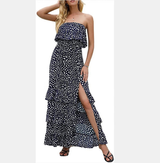 Wonderstruck Floral Smocked Ruffle Midi Dress Navy