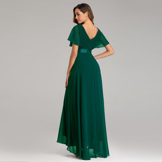 Hand - Folded Large V - neck Dress Chiffon Elastic Banquet Bridesmaid Evening Dress for
