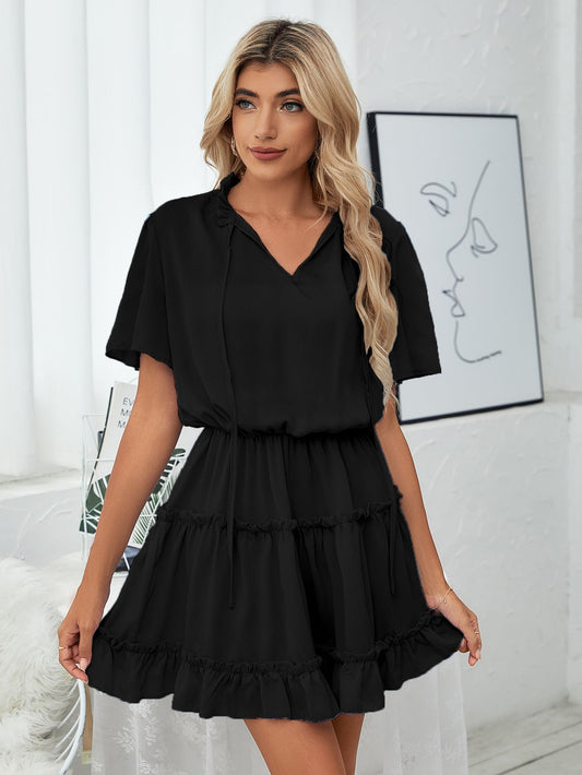 Slow It Down Smocked Tassel Dress Black