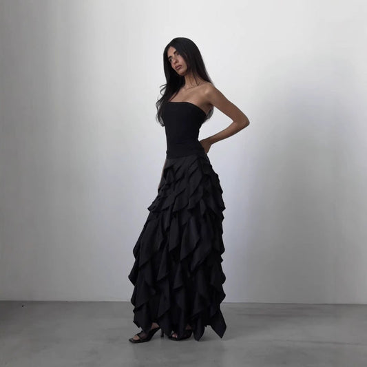 Mercedes Statement Women's Evening Dress with Flowing Ruffle Details Elevated Occasion Wear