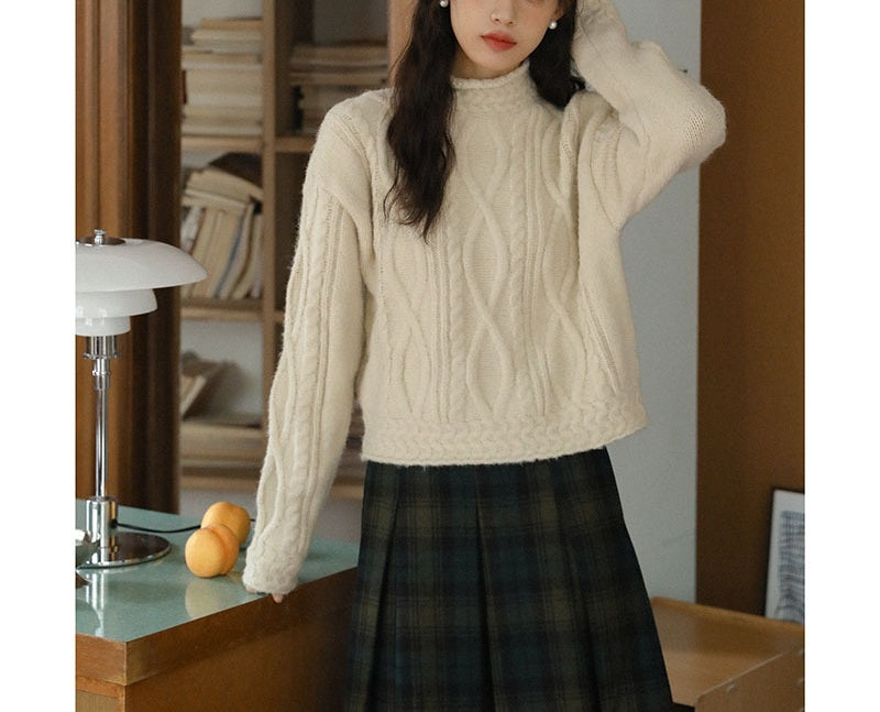 Cable Knit Mock Neck Sweater