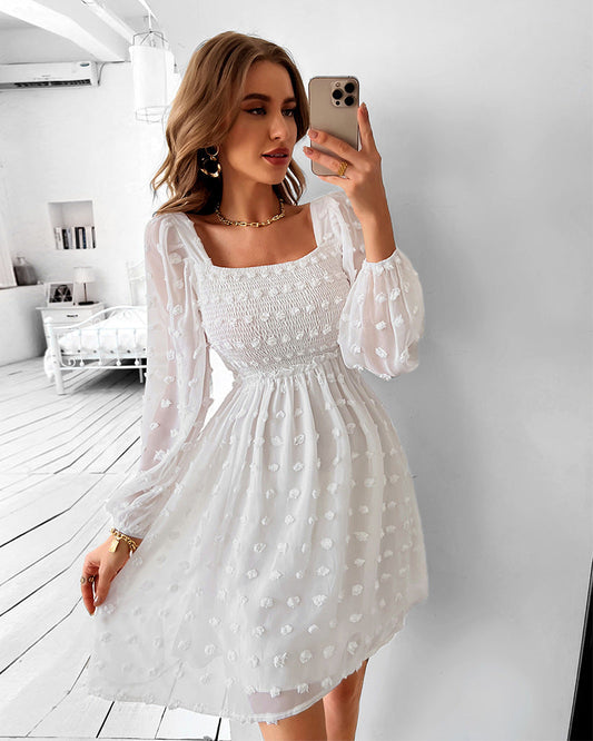 Treat Yourself Pocketed Pom Dress Champagne