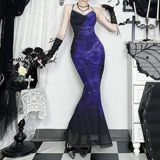 Dark Forest Print Sling Dress