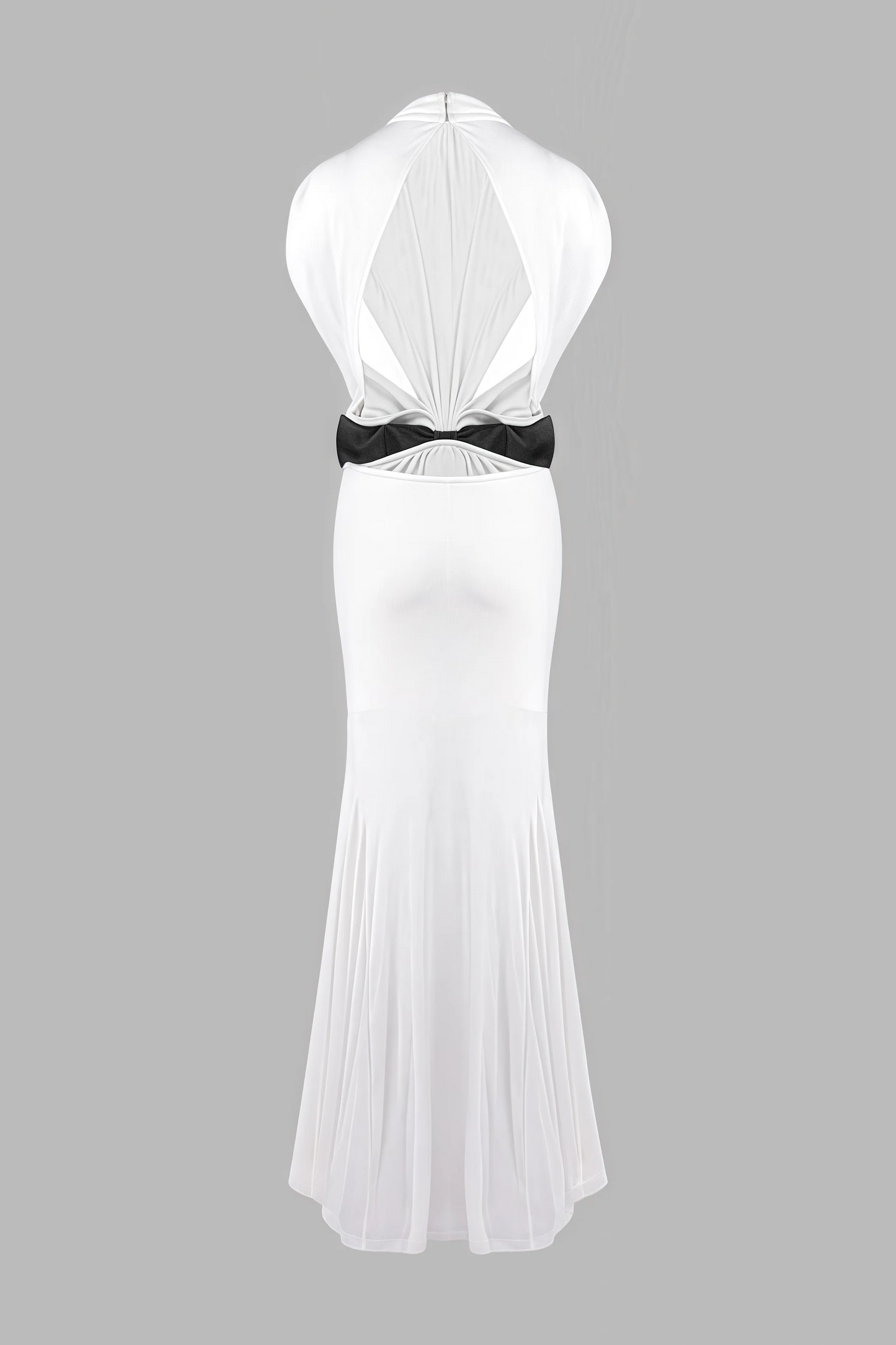 Gaelyra White Backless Satin Pleated Maxi Dress
