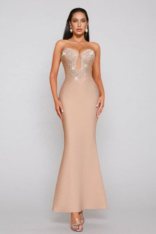 Iuana Sleeveless Beaded Bandage Maxi Dress