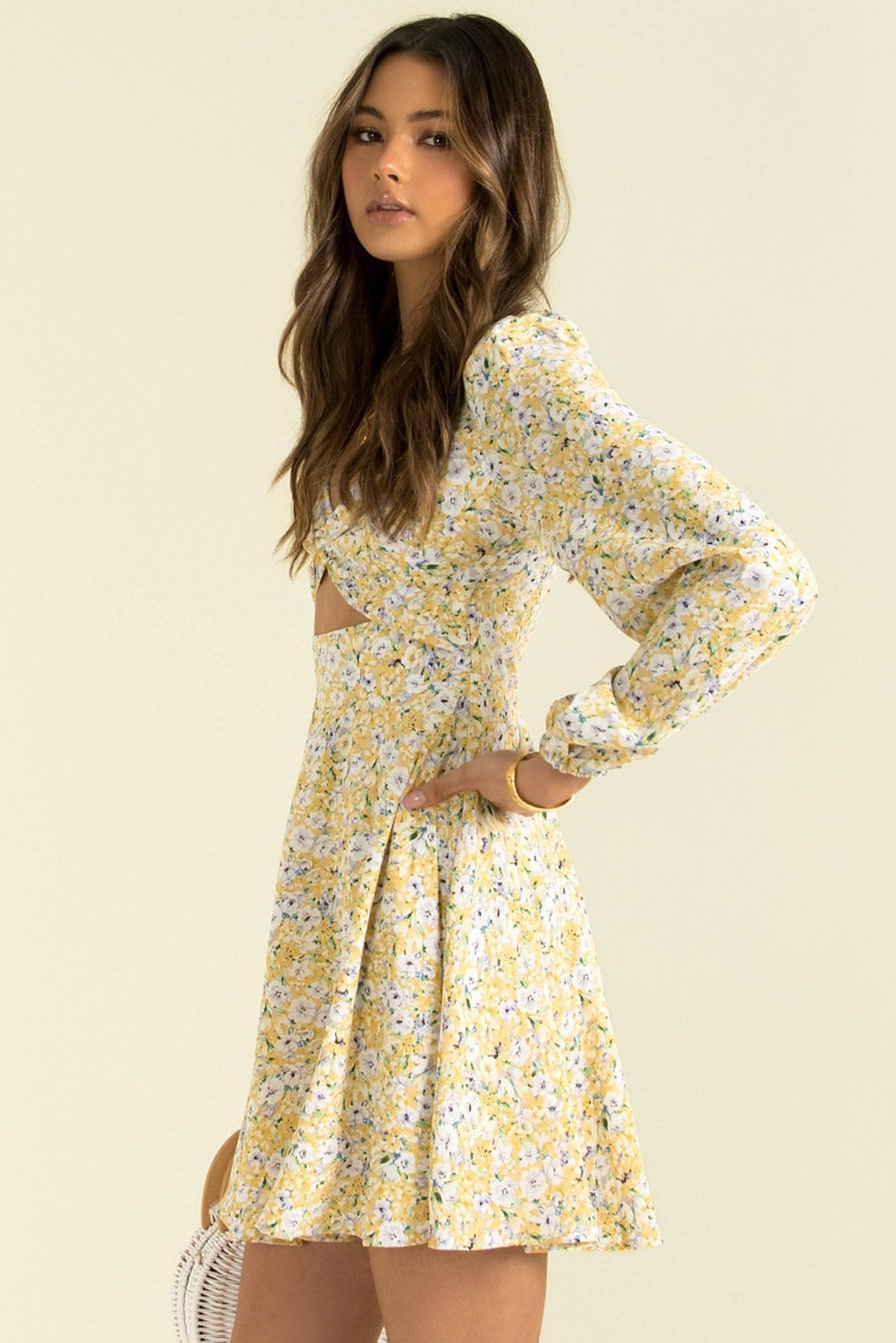 Inner Sunset Floral Smocked Cutout Dress Sage