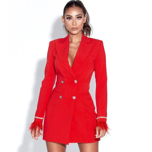 Diamond Button Cuffs Chain Feather Jacket