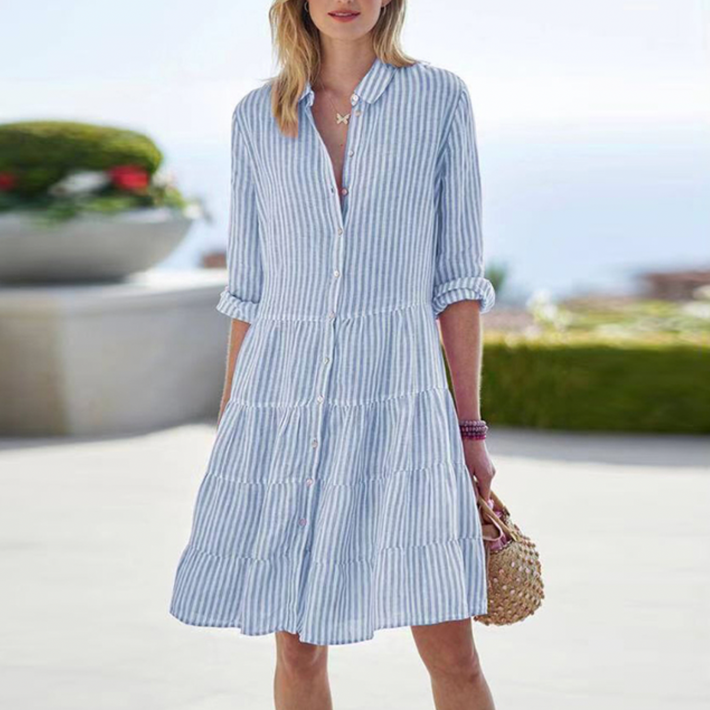 Jessica Aesthetic Breezy Chic Striped Dress Statement Occasion Edit