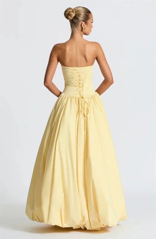 Strapless High Split Lace Up Back Maxi Dress