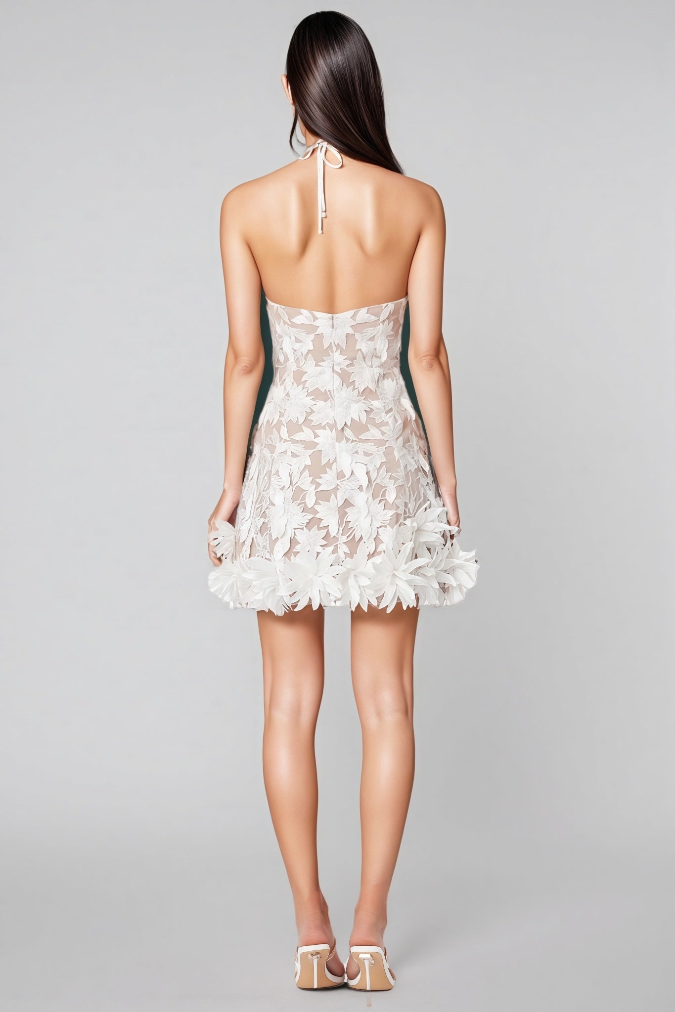 Thallp Mesh Embroidered 3D Flower Mini Dress