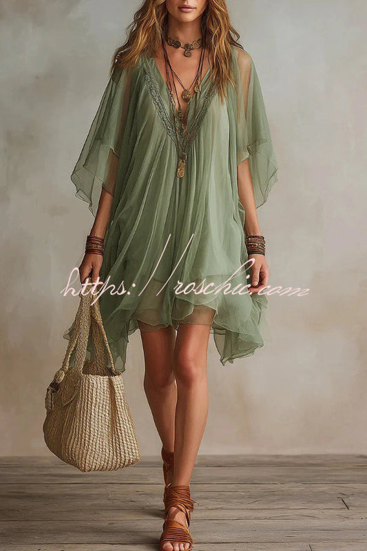 V-neck Chiffon Loose-fitting Cover-up Beach Dress