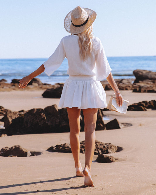 Always A Good Time Cotton Smocked Drape Dress White