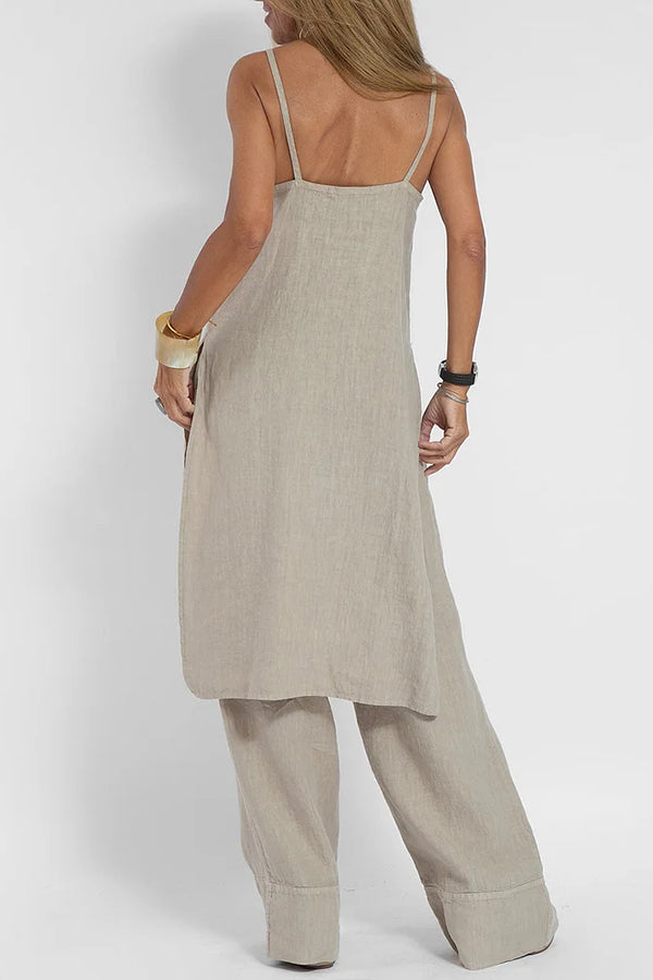Women Casual Linen Strappy Two Set Suits