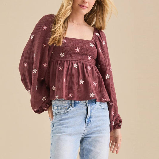 Boho Floral Print Peplum Top