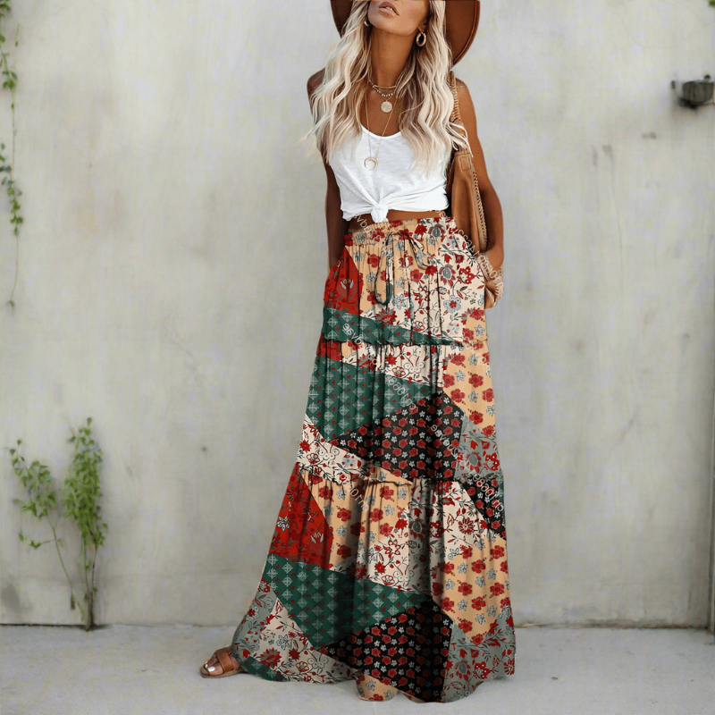 Bohemian Floral Patchwork Maxi Skirt