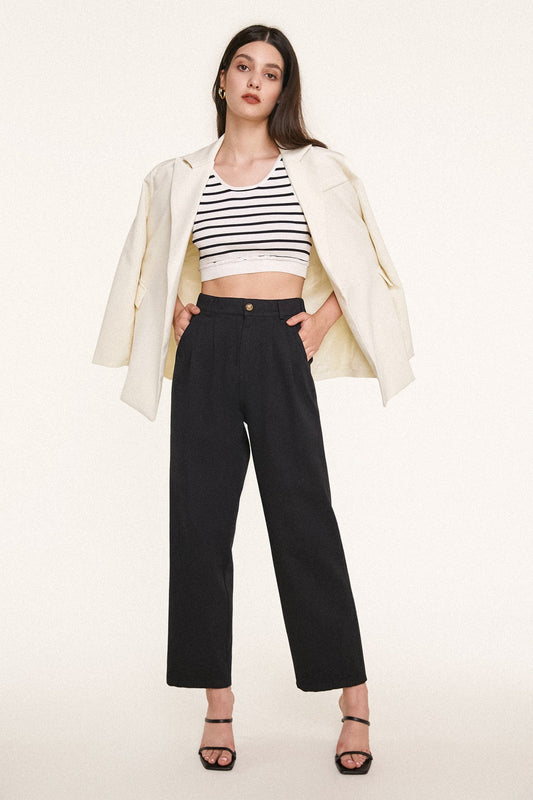 Black Twill Wide Leg Work Pants