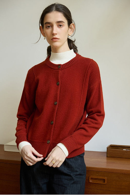 Vintage Round Neck Color Block Cardigan
