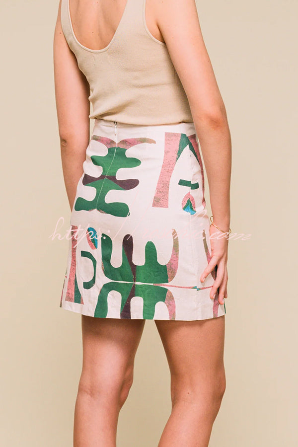 Abstract Geometric Print High-Waisted Skirt