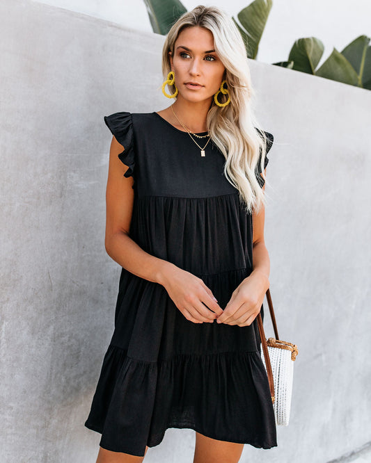 East Coast Pocketed Tiered Babydoll Dress Black