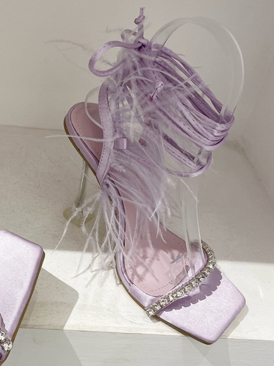 Kayla Rhinestone Feather Toe Heel