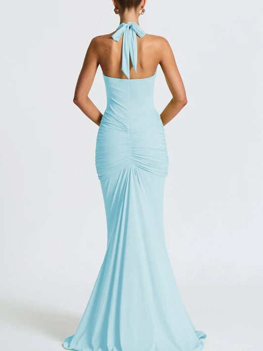 Liana Deep-V Halter Maxi Dress