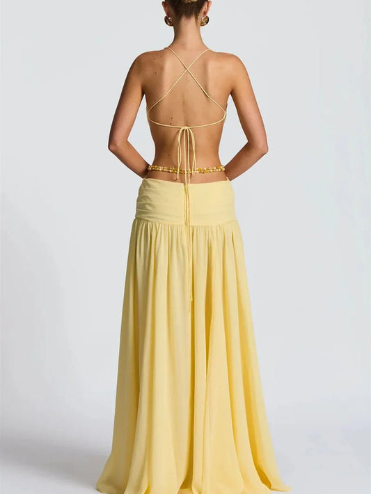Marina Deep V Buckle Maxi Dress