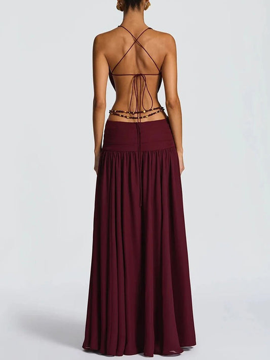Marina Deep V Buckle Maxi Dress