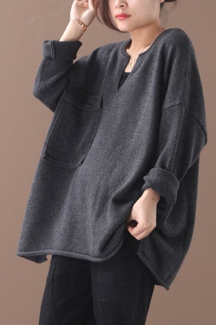 Female New Autumn and Winter Korean Style Plus Size Literary Small Vneck Singlepocket Primer Casual Sweater Outerwear