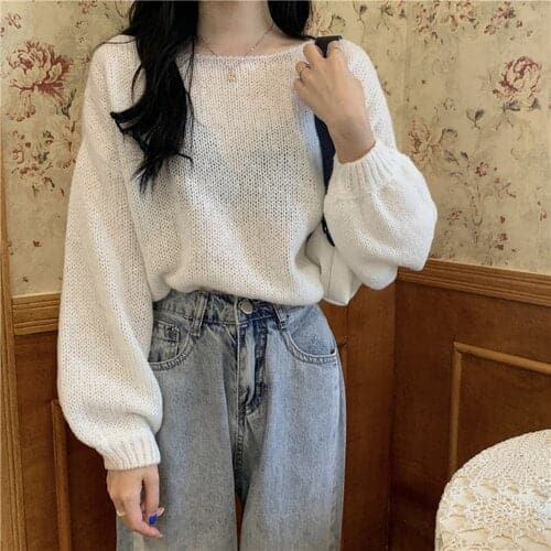 Knitted Sweaters Woman Colorblock Pull Femme Long Sleeve Crop Top Sweater Women Winter Clothes Korean Fashion