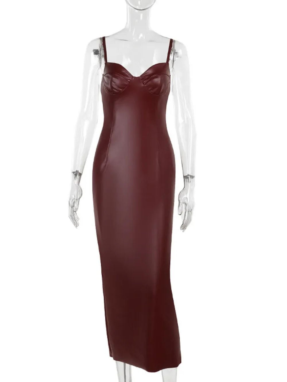 Sage Backless Faux Leather Maxi Dress