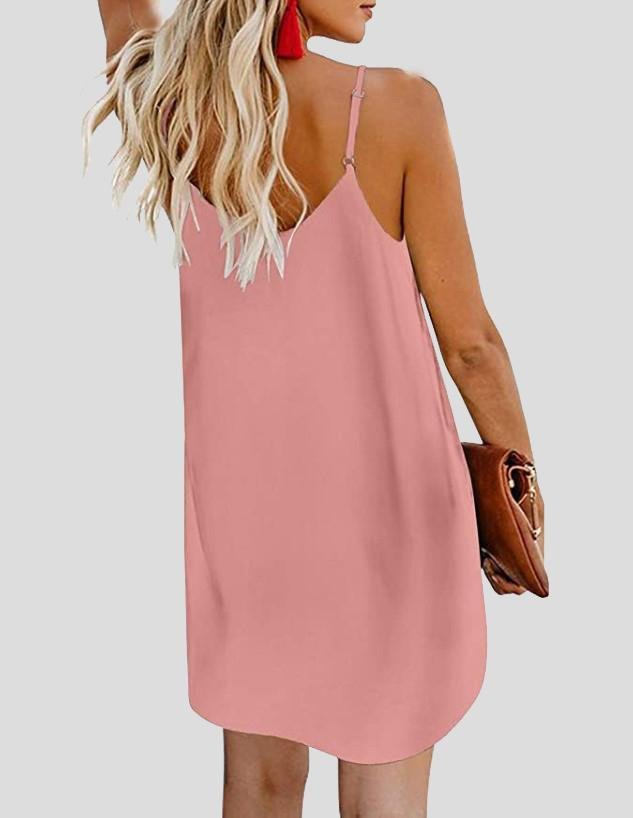 V neck Single breasted Sleeveless Suspender Dress