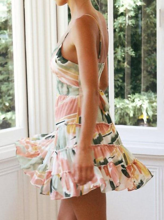 V neck Stitching Print Dress