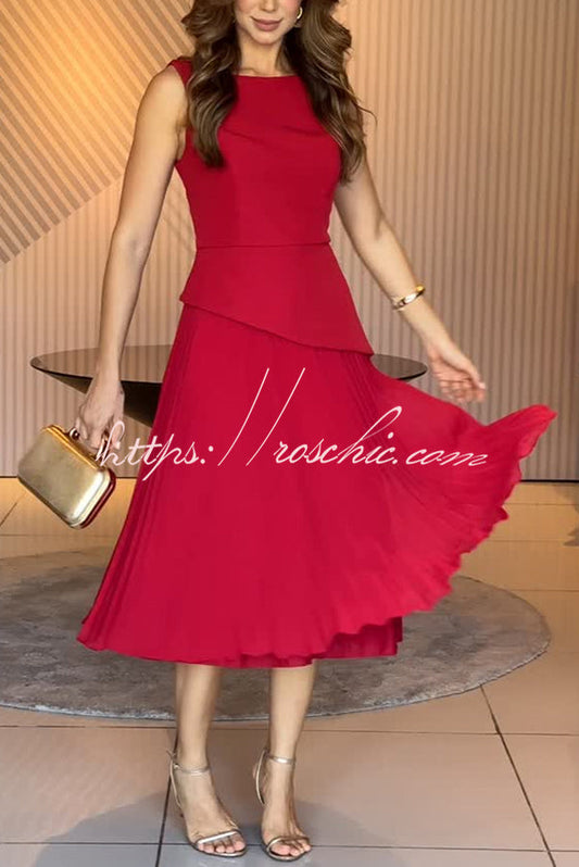 Formal Occasions Structured Vest Chiffon Pleated Hem Midi Dress