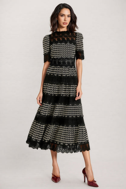 Cleo Lace Embroidery Short Sleeve Midi Dress