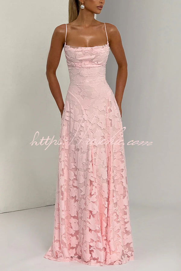 Francis Custom Floral Burnout Fabric Cowl Neck Back Lace-up Maxi Dress