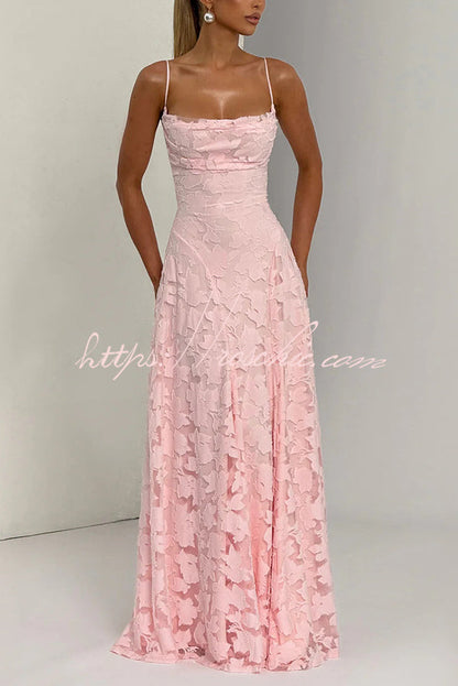 Francis Custom Floral Burnout Fabric Cowl Neck Back Lace-up Maxi Dress