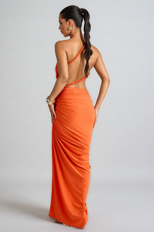 Ierra One Shoulder Cut Out Shirring Maxi Dress