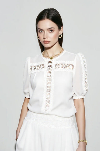 Linen Short Sleeve Blouse Skirt Vacation Set