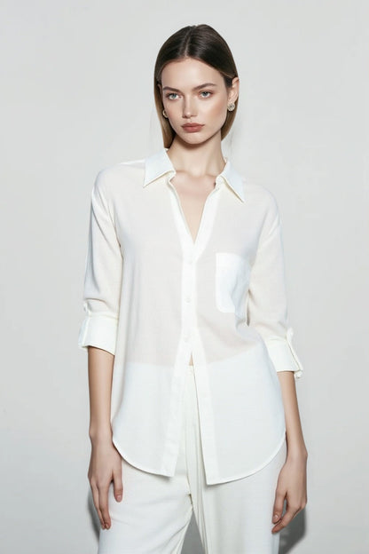 Linen V Neck Relaxed Blouse