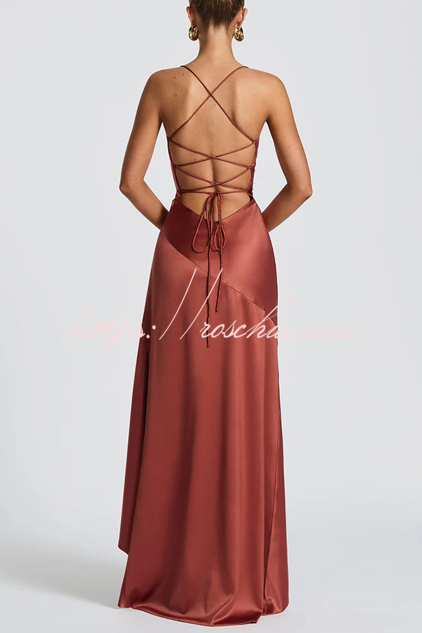 Solid Color Sexy Backless Lace-up Irregular Ruffled Maxi Dress