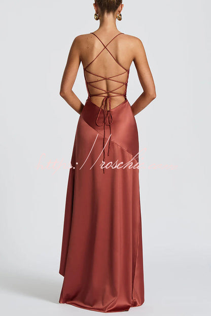 Solid Color Sexy Backless Lace-up Irregular Ruffled Maxi Dress