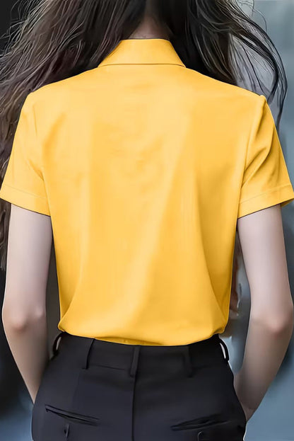 Solid Color Tie-neck Ruffle Collar Short-sleeved Casual Shirt