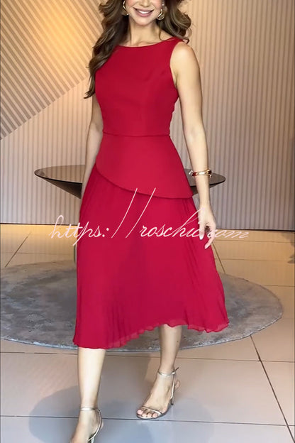 Formal Occasions Structured Vest Chiffon Pleated Hem Midi Dress