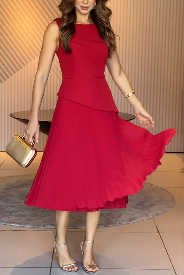 Formal Occasions Structured Vest Chiffon Pleated Hem Midi Dress