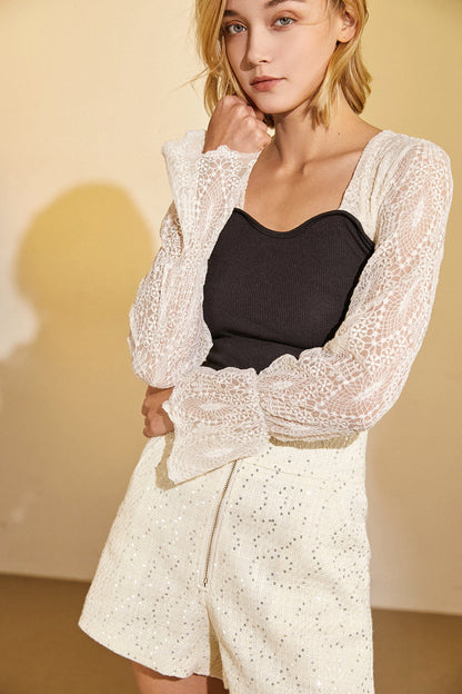 Black Ribbed Lace Long Sleeve Blouse