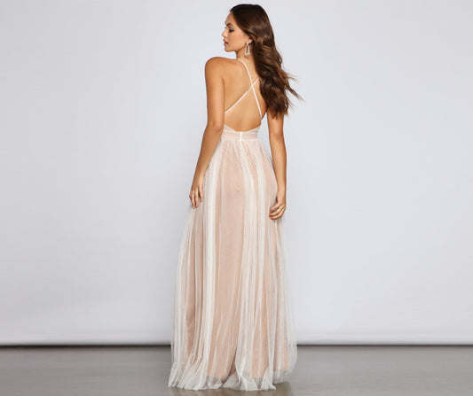 Corinne Glitter Tulle A Line Formal Dress