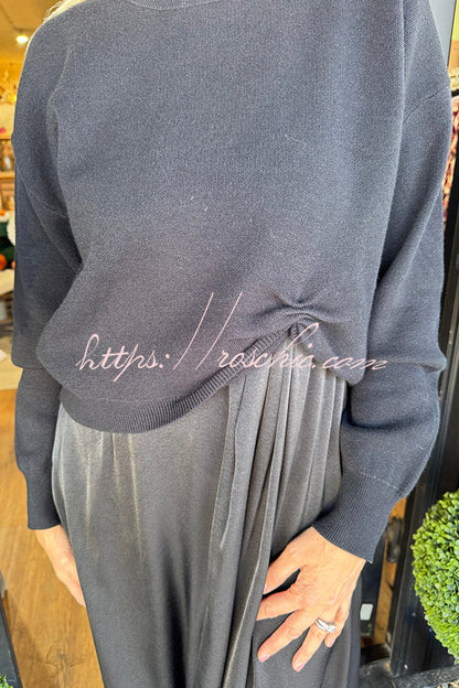 Practical Fashion Knit Ruched Sweater and Satin Stretch Tank Midi Dress Two-piece Set